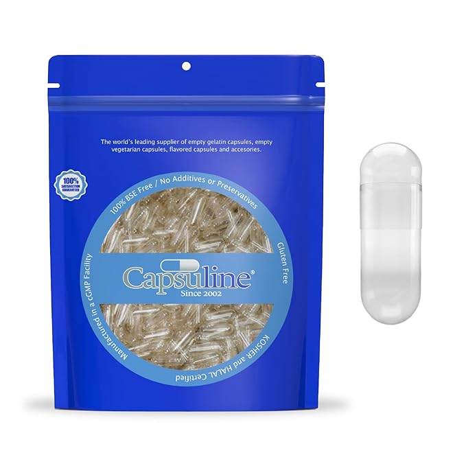 Capsuline CLEAR SIZE 00 EMPTY GELATIN CAPSULES BY CAPSULINE - 1000 COUNT - GELATIN CAPSULES - 1000 Medical Supplies White Smoke