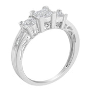 Bids.com 10K White Gold 1/2 Cttw Brilliant & Baguette Cut Diamond 3 Stone Design with 3 Square Clusters Engagement Ring (H-I Color, SI2-I1 Clarity) - Size 6-3/4 Rings White Smoke 7.25 / White.Gold,6.75 / White.Gold,7 / White.Gold