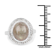 Bids.com 5.43 Carat Genuine Labradorite and White Topaz .925 Sterling Silver Ring Rings White Smoke size 7.00,size 6.00,size 8.00,size 9.00