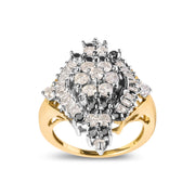Bids.com 10K Yellow Gold 1 Cttw Round and Baguette cut Diamond Cluster and Rhombus Halo Ring (H-I Color, I1-I2 Clarity) - Ring Size 7 Rings White Smoke 7 / Yellow.Gold