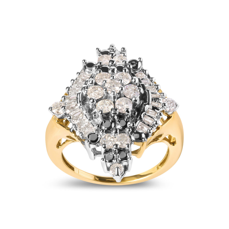 Bids.com 10K Yellow Gold 1 Cttw Round and Baguette cut Diamond Cluster and Rhombus Halo Ring (H-I Color, I1-I2 Clarity) - Ring Size 7 Rings White Smoke 7 / Yellow.Gold