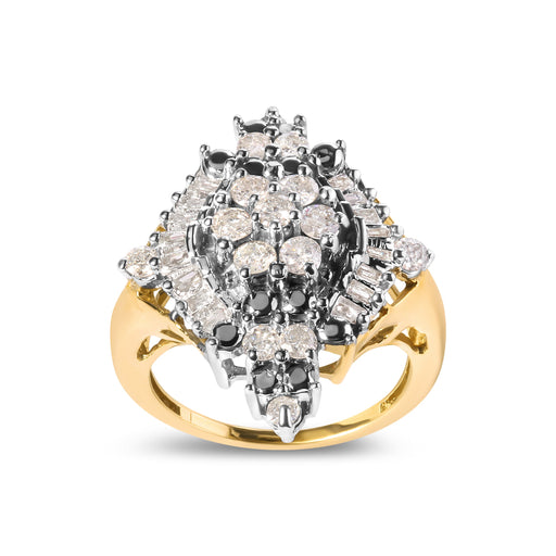 Bids.com 10K Yellow Gold 1 Cttw Round and Baguette cut Diamond Cluster and Rhombus Halo Ring (H-I Color, I1-I2 Clarity) - Ring Size 7 Rings White Smoke 7 / Yellow.Gold