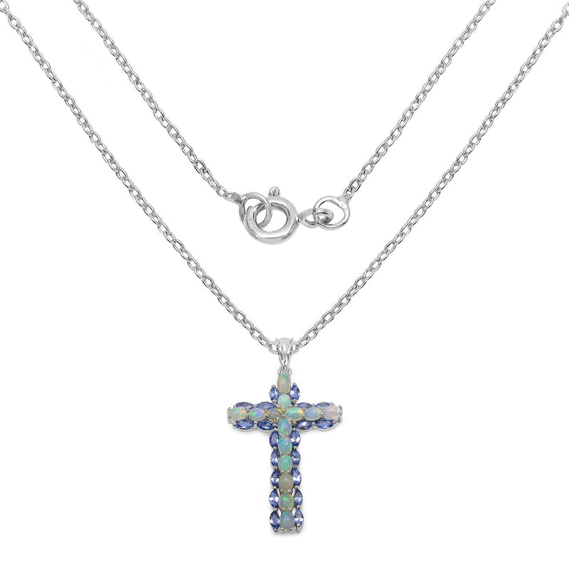 Bids.com 3.32 Carat Genuine Ethiopian Opal and Tanzanite .925 Sterling Silver Pendant Pendants White Smoke