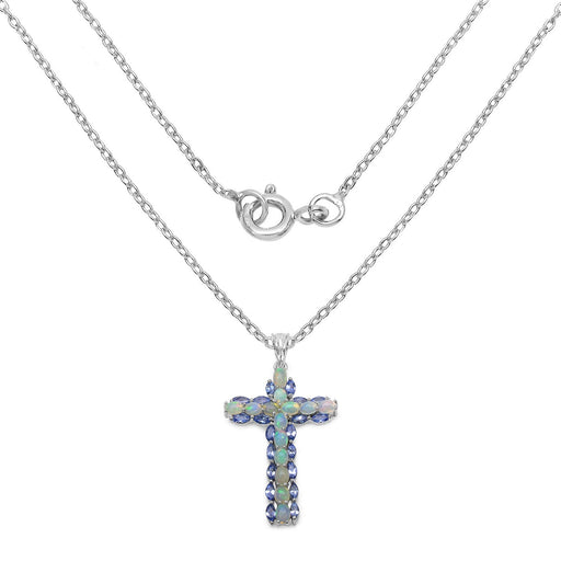 Bids.com 3.32 Carat Genuine Ethiopian Opal and Tanzanite .925 Sterling Silver Pendant Pendants White Smoke