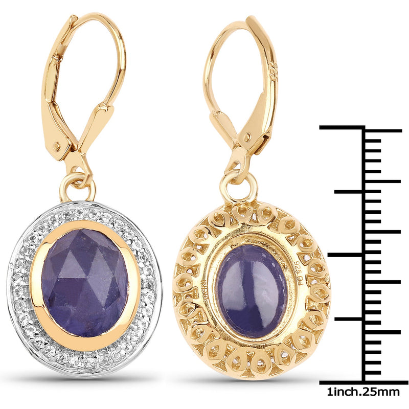 Bids.com 14K Yellow Gold Plated 7.42 Carat Genuine Tanzanite and White Topaz .925 Sterling Silver Earrings Earrings White Smoke