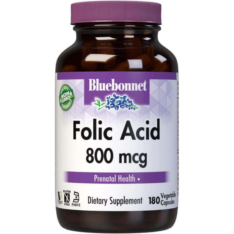 Bluebonnet Bluebonnet Nutrition - Folic Acid 800 mg.  90 Vegetarian Capsules Vitamins & Supplements Light Gray