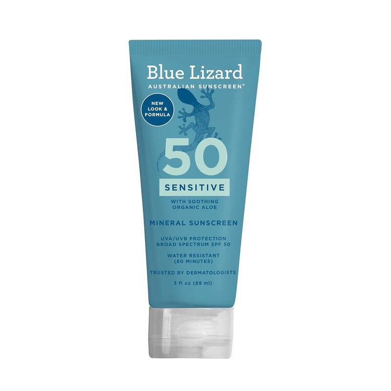 Blue Lizard Blue Lizard Sensitive Mineral Sunscreen SPF 50, Protección UVA/UVB, Resistente al Agua, Sin Fragancias - Tubo de 3 oz Skin Care White Smoke
