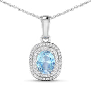 Bids.com 1.35 Carat Genuine Aquamarine and White Diamond 14K White Gold Pendant Pendants White Smoke