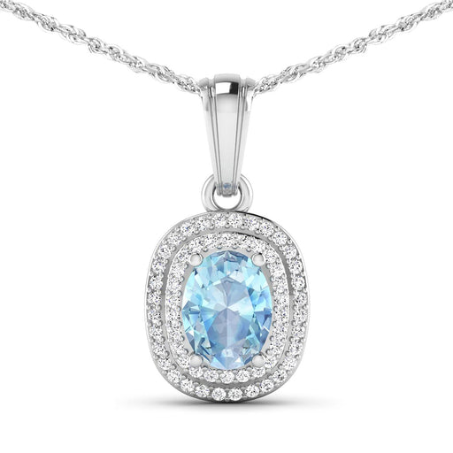 Bids.com 1.35 Carat Genuine Aquamarine and White Diamond 14K White Gold Pendant Pendants White Smoke