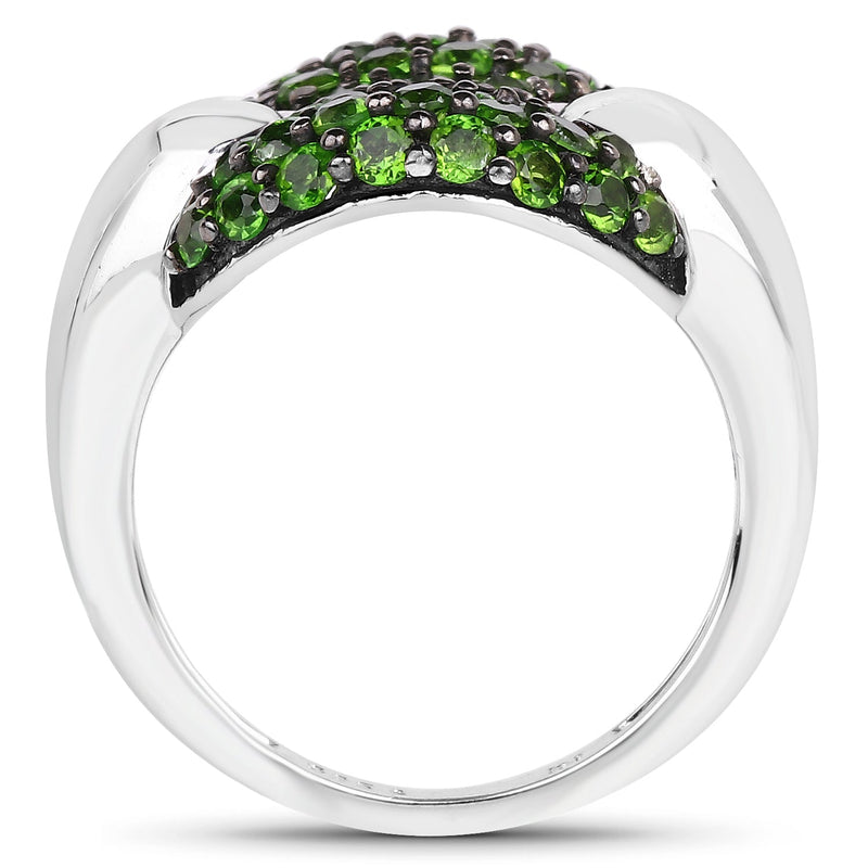 Bids.com 1.82 Carat Genuine Chrome Diopside .925 Sterling Silver Ring Rings White Smoke size 5.00,size 7.00,size 8.00,size 9.00,size 6.00