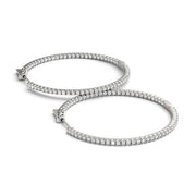 Bids.com 14k White Gold Slim Two Sided Diamond Hoop Earrings (1 1/2 cttw) Earrings White Smoke White Gold