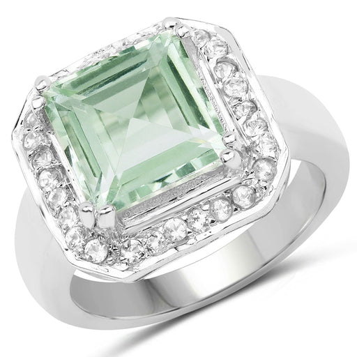 Bids.com 5.21 Carat Genuine Green Amethyst and White Topaz .925 Sterling Silver Ring Rings White Smoke size 7.00,size 6.00,size 8.00,size 9.00