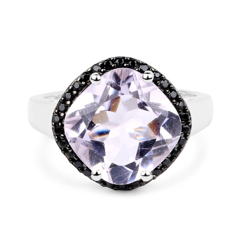 Bids.com 5.50 Carat Genuine Pink Amethyst & Black Spinel .925 Sterling Silver Ring Rings White Smoke size 8.00,size 5.00,size 6.00,size 7.00,size 9.00,size 10.00