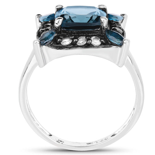 Bids.com 3.24 Carat Genuine London Blue Topaz and White Topaz .925 Sterling Silver Ring Rings White Smoke size 6.00,size 8.00,size 7.00,size 9.00