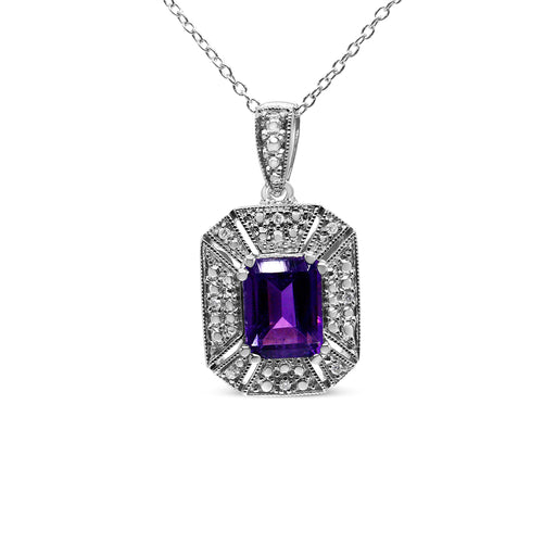 Bids.com .925 Sterling Silver Purple Amethyst and Diamond Accent Art Deco Style 18" Pendant Necklace (I-J Color, I1-I2 Clarity) Necklaces White Smoke White.Sterling Silver / 18