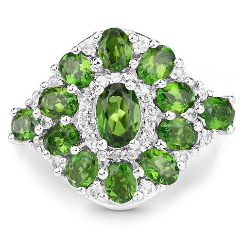 Bids.com 2.77 Carat Genuine Chrome Diopside and White Zircon .925 Sterling Silver Ring Rings White Smoke size 6.00,size 7.00,size 8.00,size 9.00