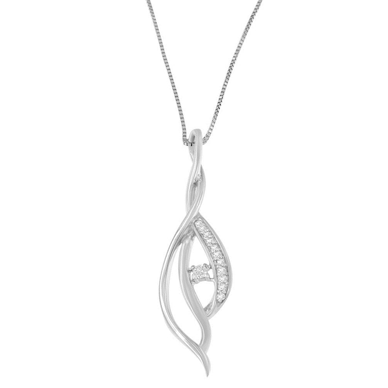 Bids.com Espira 10K White Gold Round Diamond Accented Open Cascade Twist 18" Pendant Necklace (1/10 Cttw, J-K Color, I1-I2 Clarity) Necklaces White Smoke White.Gold / 18