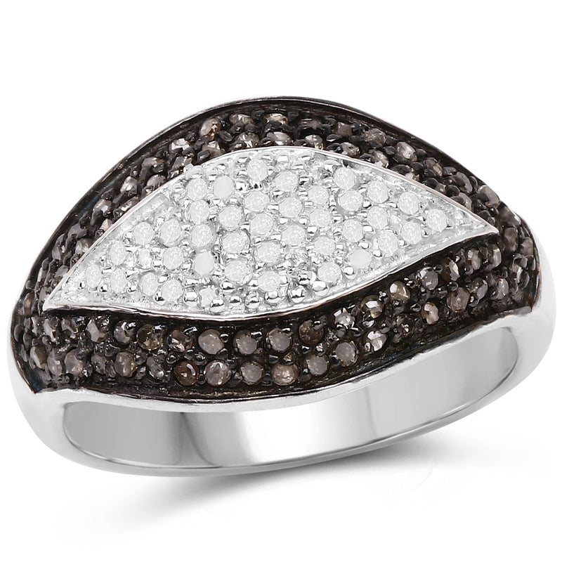 Bids.com 0.50 Carat Genuine Champagne Diamond and White Diamond .925 Sterling Silver Ring Rings White Smoke size 6.00,size 7.00,size 8.00,size 9.00,size 8.50
