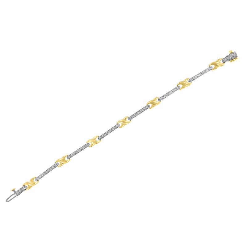 Bids.com 10K Yellow Gold 1.00 Cttw Pave Set Diamond Bar and  X-Link 7" Bracelet (I-J Color, I3 Quality) Bracelets White Smoke Yellow.Gold / 7