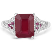 Bids.com 4.49 Carat Glass Filled Ruby and White Topaz .925 Sterling Silver Ring Rings White Smoke size 8.00,size 9.00,size 5.00,size 6.00,size 7.00