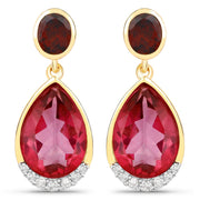 Bids.com 7.98 Carat Genuine Pink Topaz, Rhodolite Garnet and White Diamond .925 Sterling Silver Earrings Earrings White Smoke