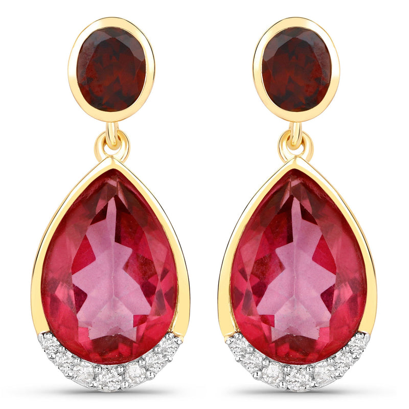 Bids.com 7.98 Carat Genuine Pink Topaz, Rhodolite Garnet and White Diamond .925 Sterling Silver Earrings Earrings White Smoke