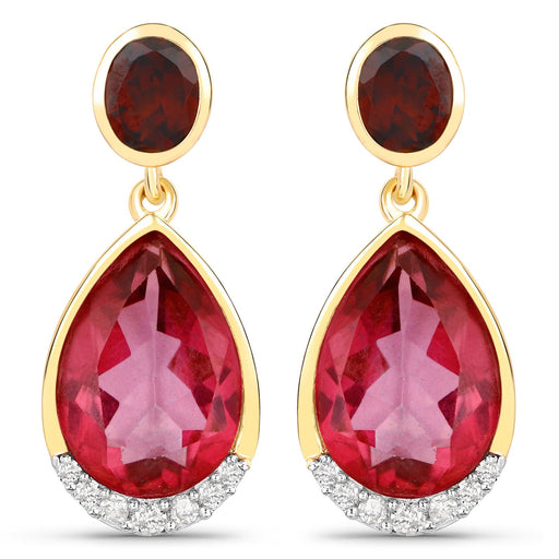 Bids.com 7.98 Carat Genuine Pink Topaz, Rhodolite Garnet and White Diamond .925 Sterling Silver Earrings Earrings White Smoke