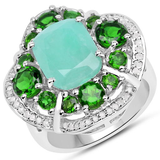 Bids.com 5.49 Carat Genuine Emerald, Chrome Diopside and White Diamond .925 Sterling Silver Ring Rings White Smoke size 7.00,size 5.00,size 6.00,size 8.00,size 9.00