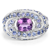 Bids.com 2.76 Carat Genuine Amethyst and Tanzanite .925 Sterling Silver Ring Rings White Smoke size 5.00,size 6.50,size 7.50,size 6.00,size 7.00,size 8.00,size 9.00