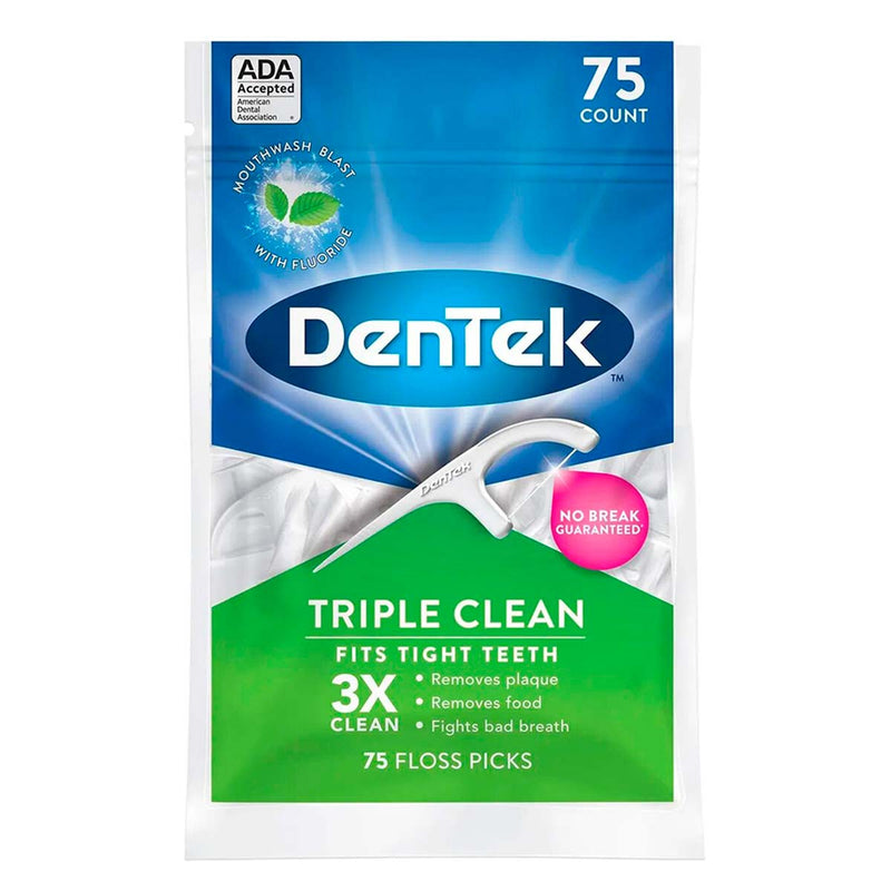 DenTek DenTek Triple Clean Floss Picks, Mouthwash Blast Mint, 75 Count Dental Floss Light Sea Green