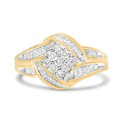 Bids.com 10K Yellow and White Gold 3/4 Cttw Diamond Cluster and Swirl Ring (H-I Color, I1-I2 Clarity) Rings White Smoke 7 / YellowWhite.Gold