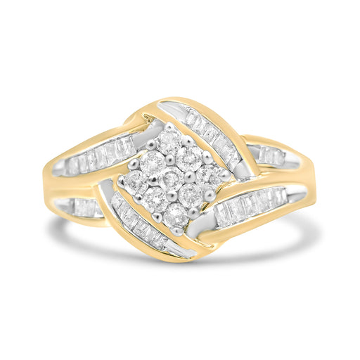 Bids.com 10K Yellow and White Gold 3/4 Cttw Diamond Cluster and Swirl Ring (H-I Color, I1-I2 Clarity) Rings White Smoke 7 / YellowWhite.Gold