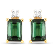 Bids.com 1.24 Carat Genuine Green Tourmaline and White Diamond 14K Yellow Gold Earrings Earrings White Smoke