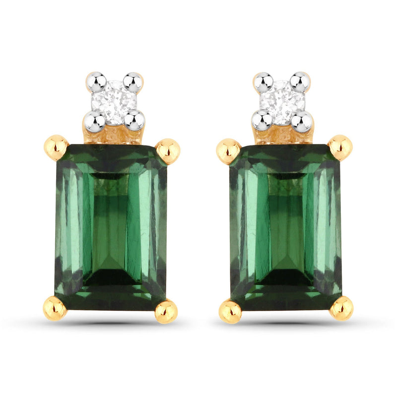 Bids.com 1.24 Carat Genuine Green Tourmaline and White Diamond 14K Yellow Gold Earrings Earrings White Smoke