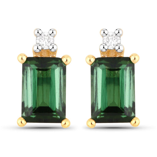 Bids.com 1.24 Carat Genuine Green Tourmaline and White Diamond 14K Yellow Gold Earrings Earrings White Smoke