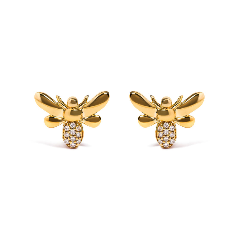 Bids.com 10K Yellow Gold Diamond Accented Bumble Bee Stud Earring (H-I Color, I1-I2 Clarity) Earrings White Smoke Yellow.Gold / 0.06