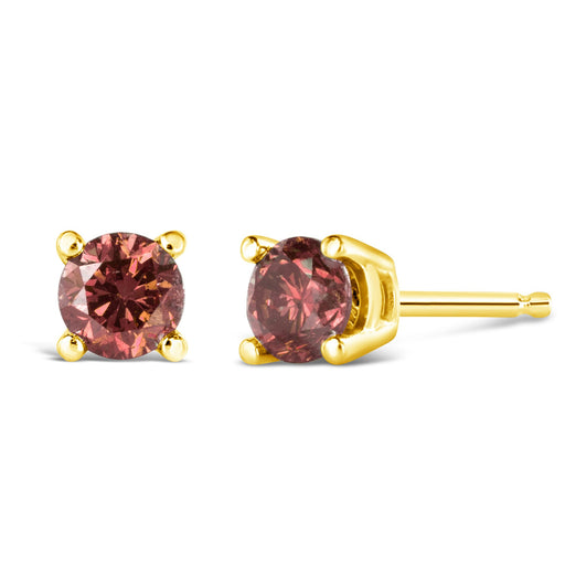 Bids.com 14K Yellow Gold 1.00 Cttw Round Brilliant Cut Lab Grown Pink Diamond 4-Prong Classic Solitaire Earrings (Pink Color, VVS2-VS1 Clarity) Earrings White Smoke Yellow.Gold / 1