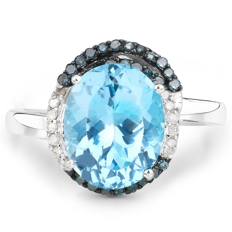 Bids.com 5.27 Carat Genuine Swiss Blue Topaz, Blue Diamond and White Diamond .925 Sterling Silver Ring Rings White Smoke size 8.00,size 5.00,size 6.00,size 7.00,size 9.00