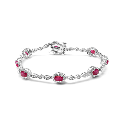 Bids.com 10K White Gold 4.5mm x 3mm Oval Ruby and Diamond Link Bracelet (H-I Color, SI1-SI2 Clarity)  - Size 7" Bracelets White Smoke White.Gold / 7