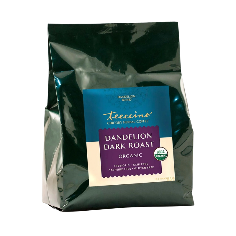 Teeccino Dandelion Dark Roast Herbal Coffee Herbal Coffee Black 10 ounce ground,500g ground,5lb ground,Trial Size
