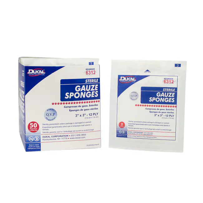 Dukal Dukal Non-Sterile Gauze Sponges, 3 x 3 Inch, 12-Ply (100 Count Box) Medical Supplies Light Gray