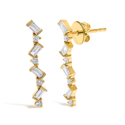 Bids.com 14K Yellow Gold 1/2 Cttw Diamond Zig Zag Drop Earrings (I-J Color, SI2-I1 Clarity) Earrings White Smoke Yellow.Gold / 0.56