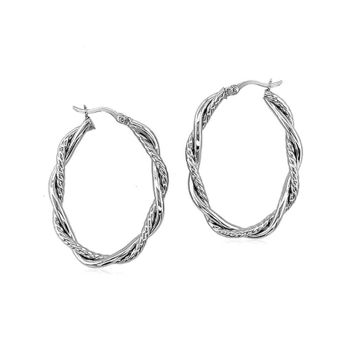 Bids.com Sterling Silver Oval Hoop Braided Diamond Cut Earrings Earrings White Smoke Sterling Silver