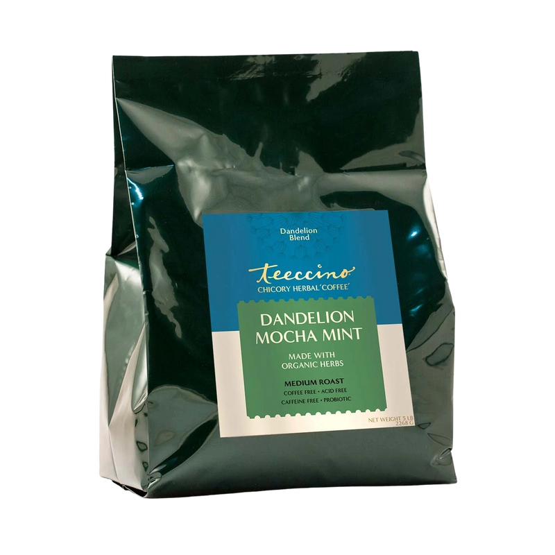 Teeccino Dandelion Mocha Mint Herbal Coffee Herbal Coffee Black 10 ounce ground,5lb ground,Trial Size