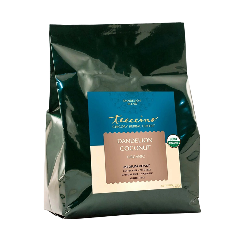 Teeccino Dandelion Coconut Herbal Coffee Herbal Coffee Black 10 ounce ground,Trial Size,5lb ground