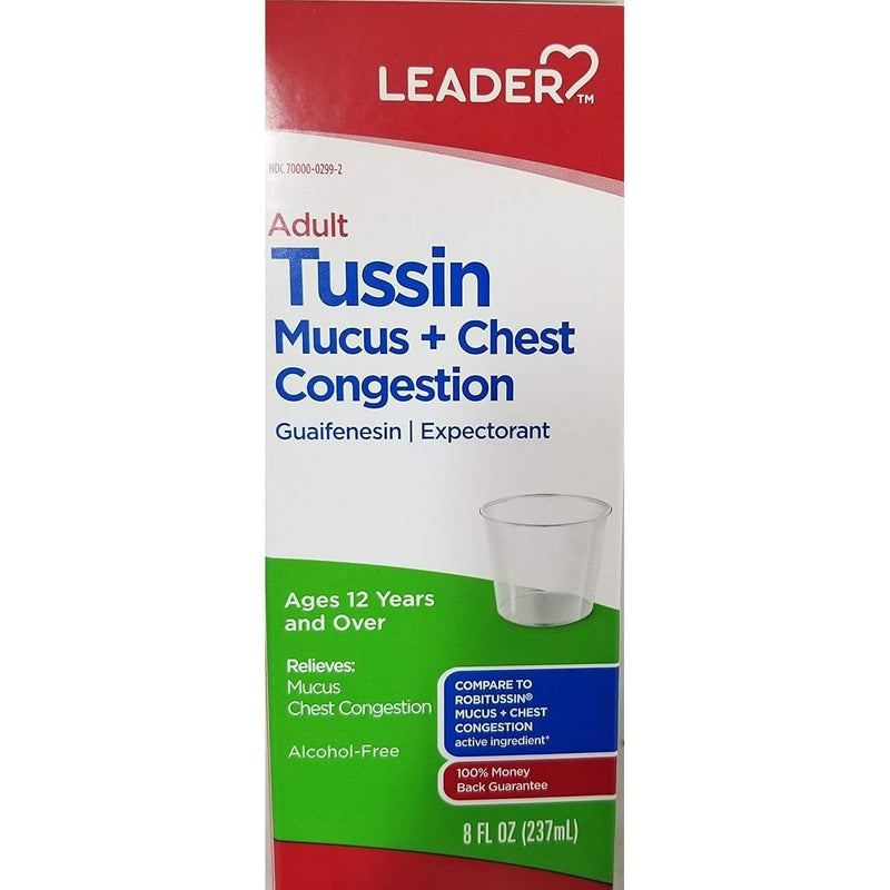 Leader Leader Tussin Mucus & Chest Congestion Relief – 200 mg Guaifenesin – Value Size, 8 fl oz Respiratory Care Light Gray