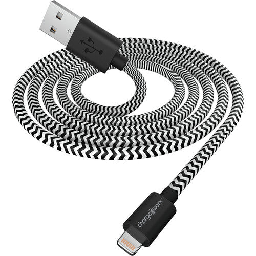 ChargeWorx ChargeWorx 6-Inch Lightning Braided Sync & Charge Cable – Black Cables White Smoke