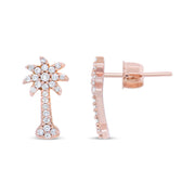 Bids.com 10K Rose Gold 1/4 Cttw Diamond Palm Tree Push Back Stud Earrings (H-I Color, I1-I2 Clarity) Earrings White Smoke Rose.Gold / 0.25