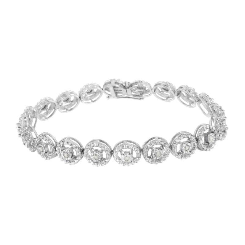 Bids.com .925 Sterling Silver 1/2 Cttw Diamond Nested Circle Miracle Set Open Wheel 7" Fashion Link Bracelet (I-J Color, I3 Clarity) Bracelets White Smoke White.Sterling Silver / 7