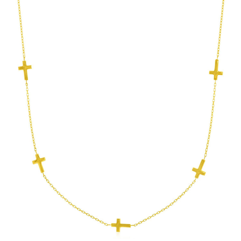 Bids.com 14k Yellow Gold Chain Necklace with Cross Stations Necklaces White Smoke 17 / Yellow Gold